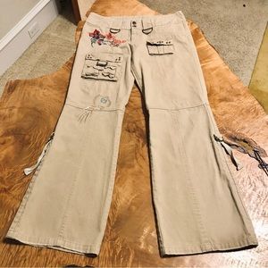 Jolie & Beau Vintage Embroidered Cargo Flare Utility Pants